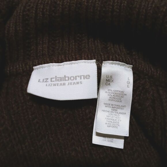 Liz Claiborne Lizwear Jeans Heavyweight Brown Sweater L Collar Zip Ribbed - Picture 3 of 4